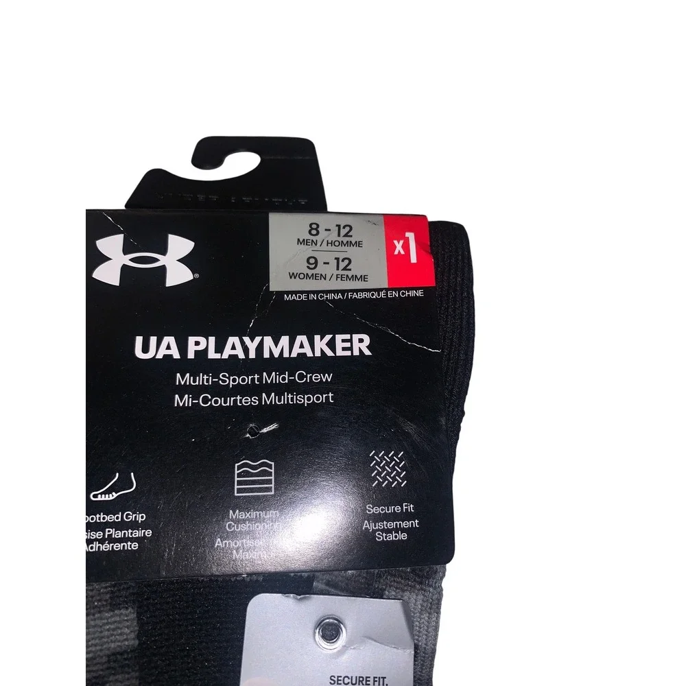 Under Armour Playmaker Mid-Crew Socks Concrete Black Camo Men 8-12 Women 9-12